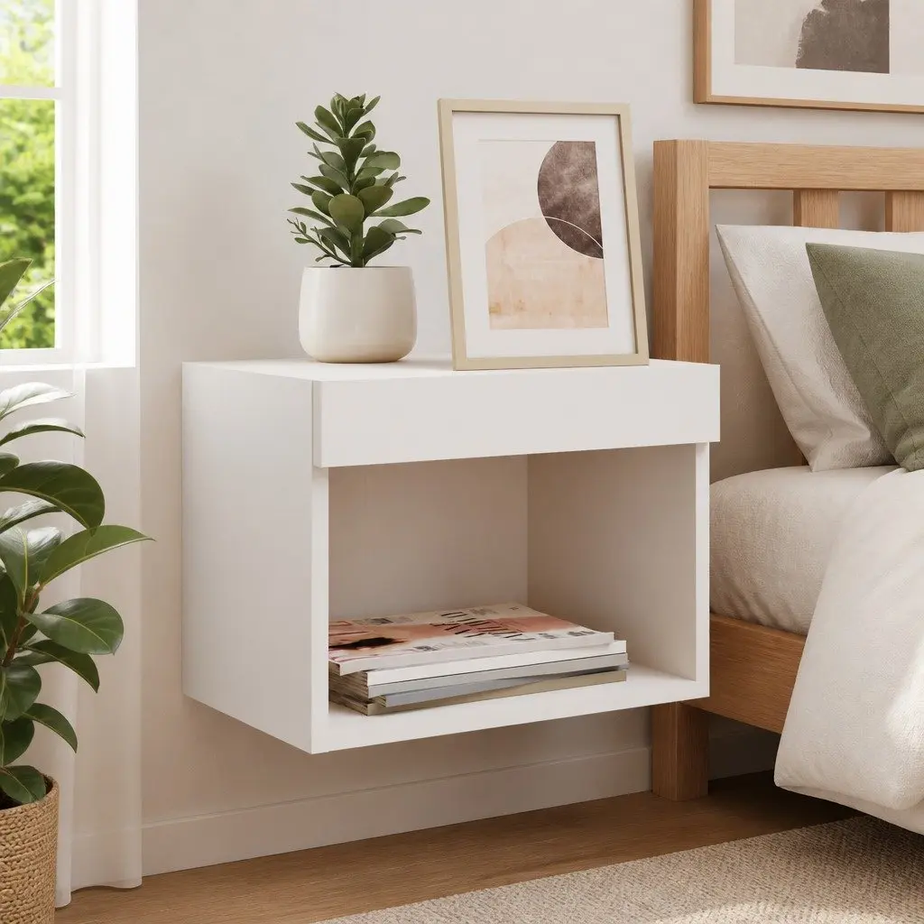 Wall-mounted Bedside Cabinet with RGB LED Lights White