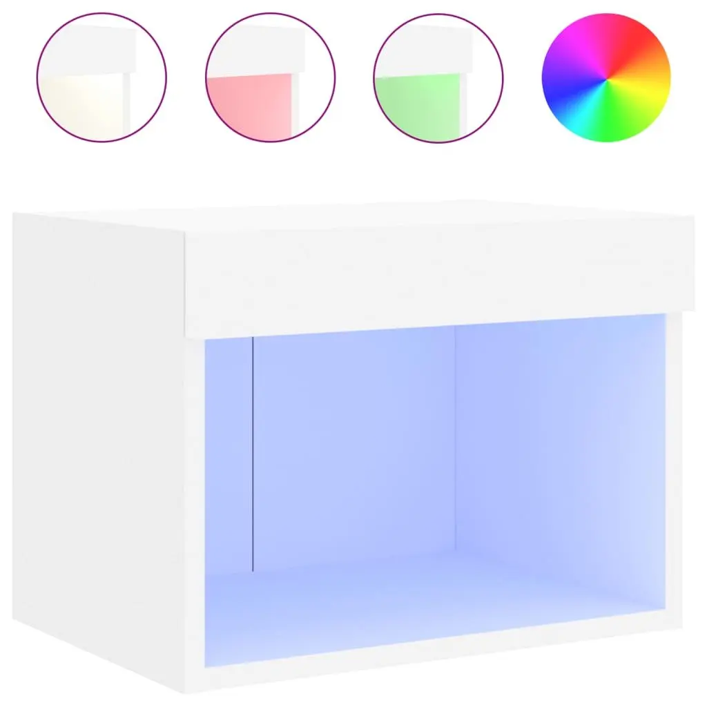 Wall-mounted Bedside Cabinet with RGB LED Lights White