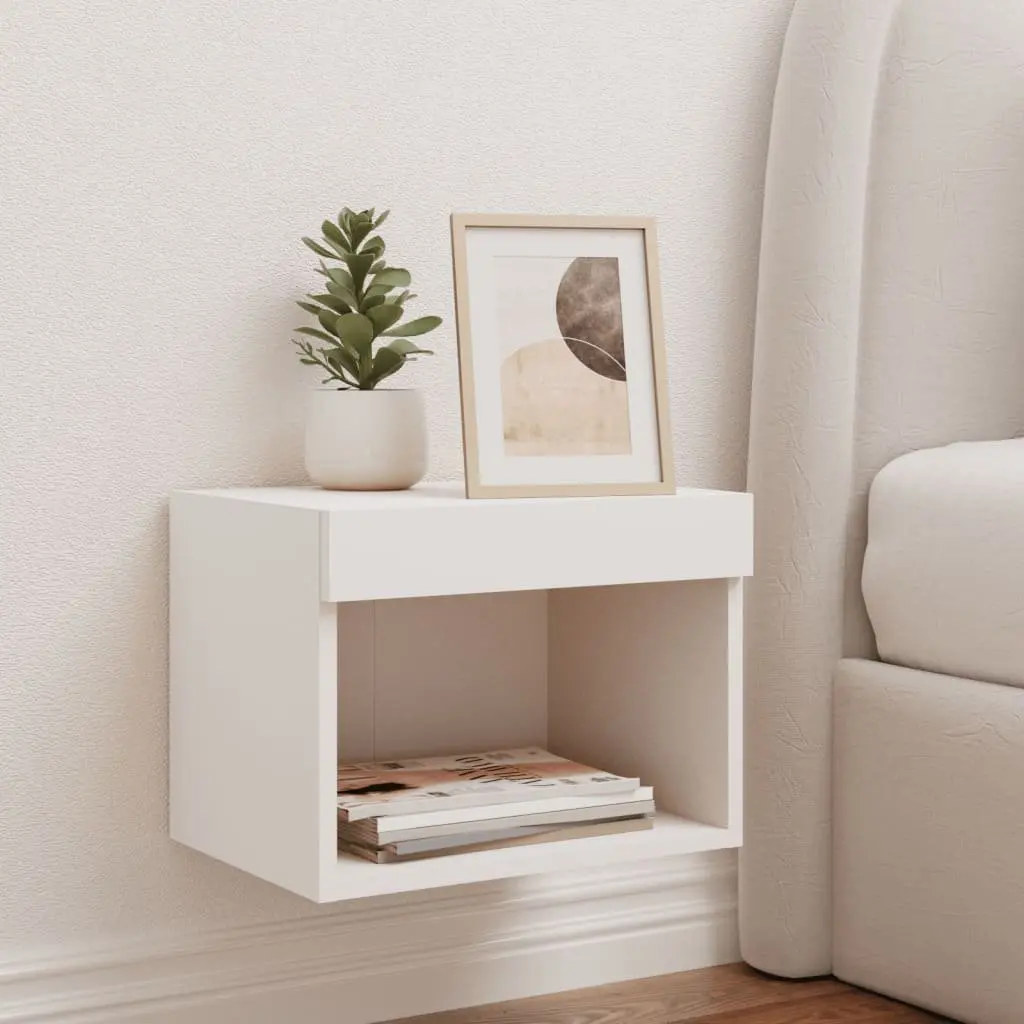 Wall-mounted Bedside Cabinet with RGB LED Lights White