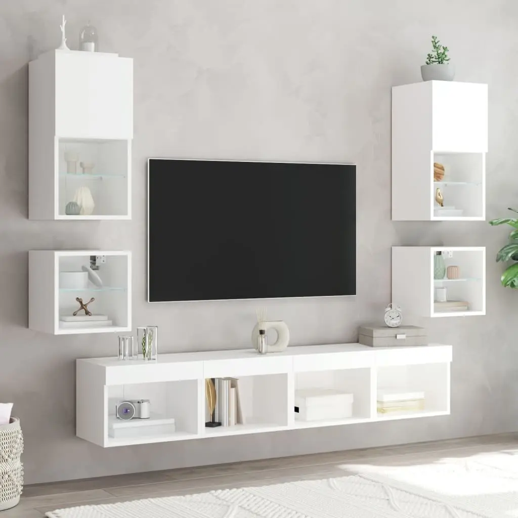 Wall-mounted Bedside Cabinet with RGB LED Lights White
