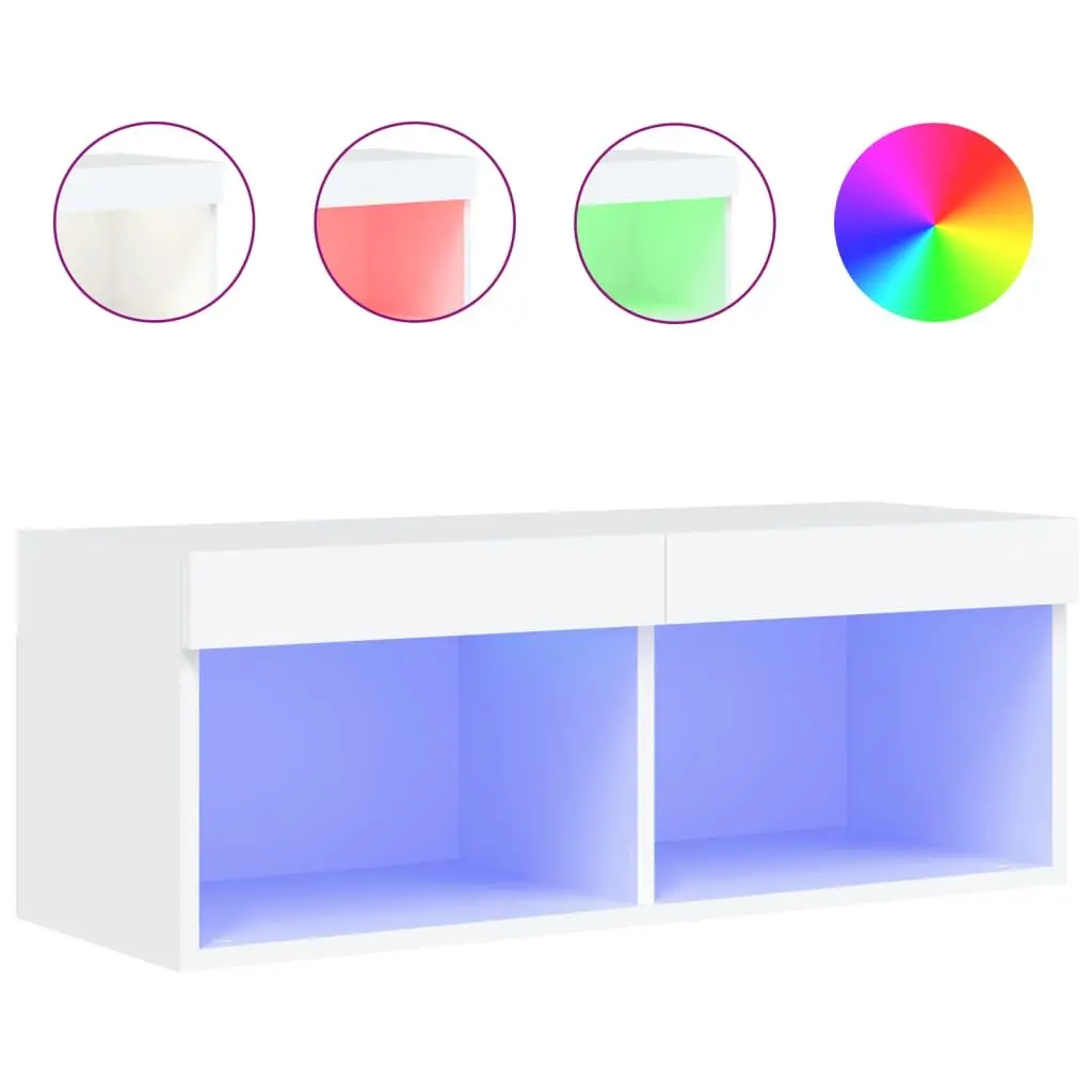 Wall-Mounted Media Storage Unit White with RGB LED Lights 80x30x30cm TV Cabinet