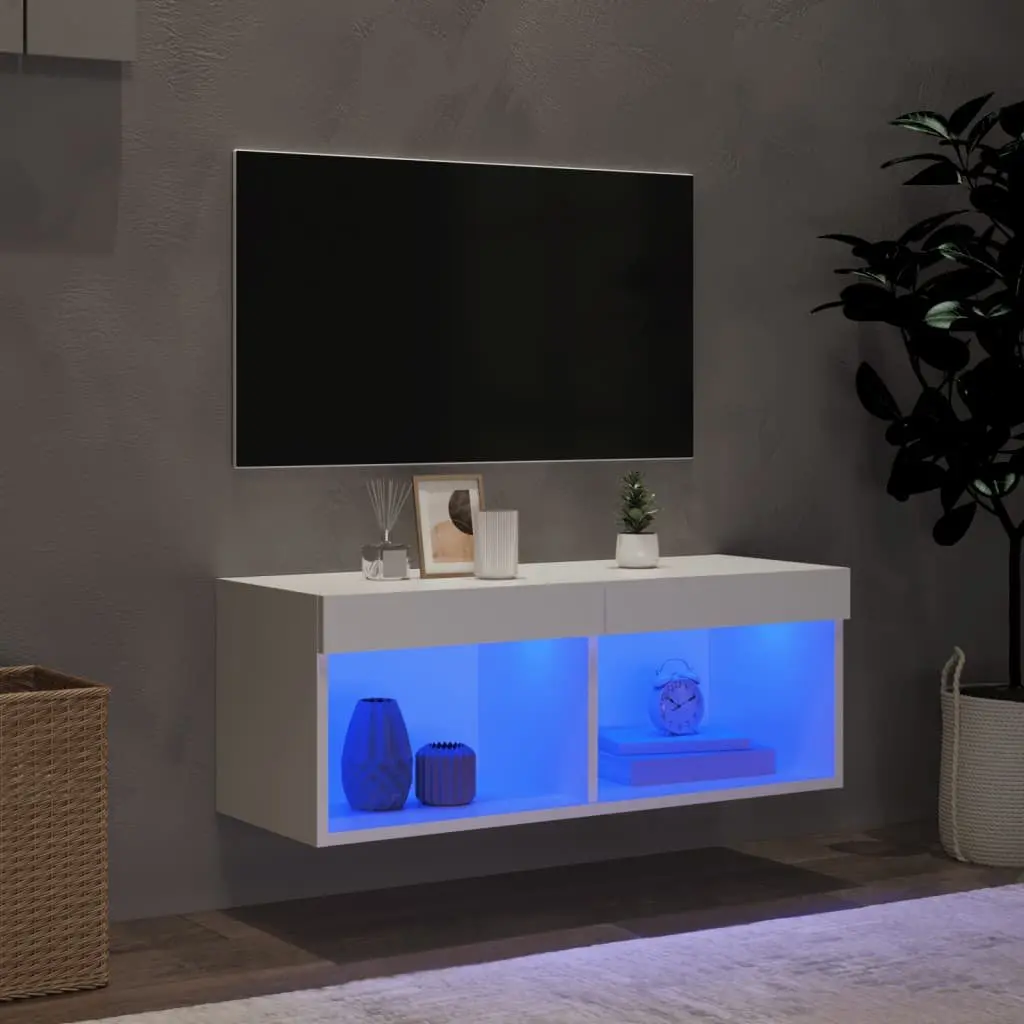 Wall-Mounted Media Storage Unit White with RGB LED Lights 80x30x30cm TV Cabinet