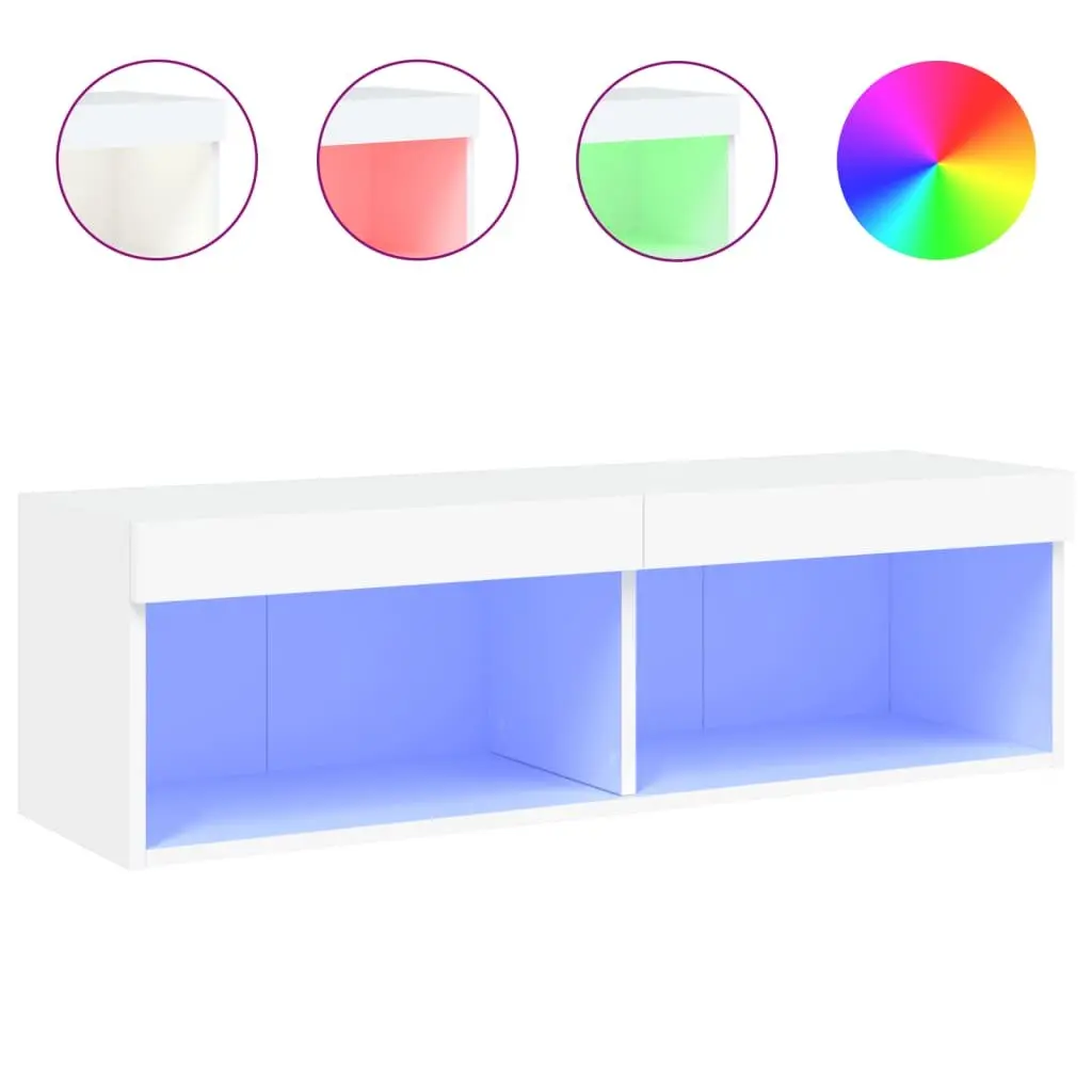 Wall-Mounted Media Storage Unit White with RGB LED Lights 100x30x30cm