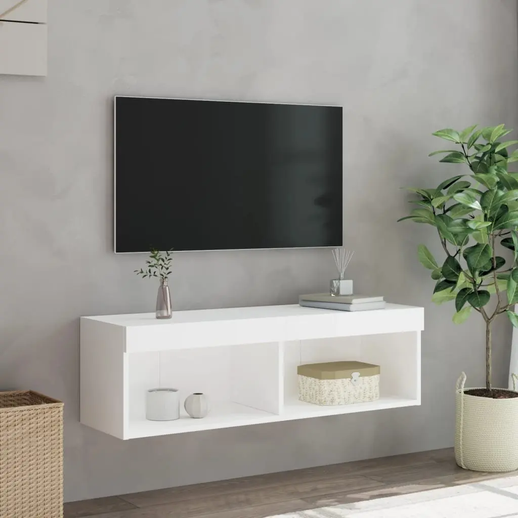 Wall-Mounted Media Storage Unit White with RGB LED Lights 100x30x30cm
