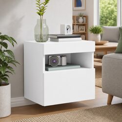 TV Wall Cabinets with RGB LED Lights 2pc White Floating Storage Unit