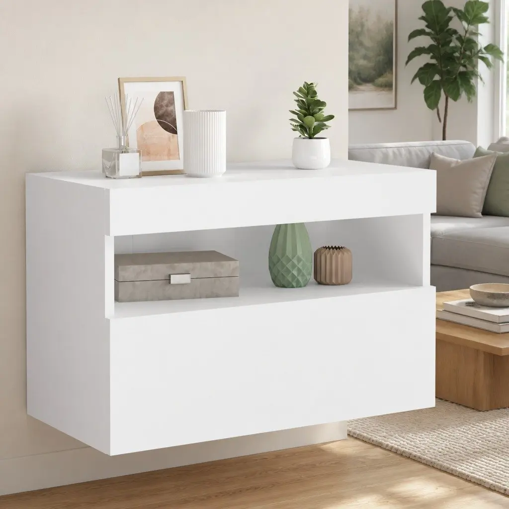 TV Wall Cabinet Floating White 60x30x40 cm with RGB LED Lights