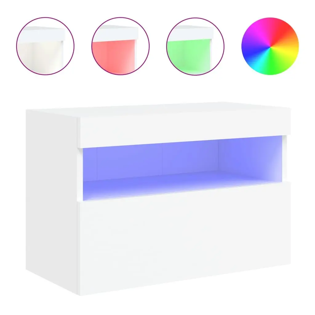 TV Wall Cabinet Floating White 60x30x40 cm with RGB LED Lights
