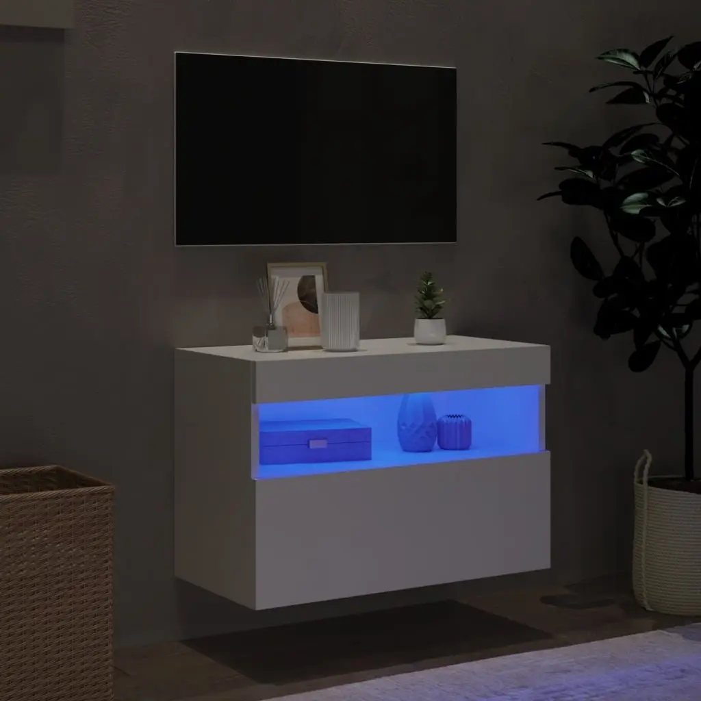 TV Wall Cabinet Floating White 60x30x40 cm with RGB LED Lights