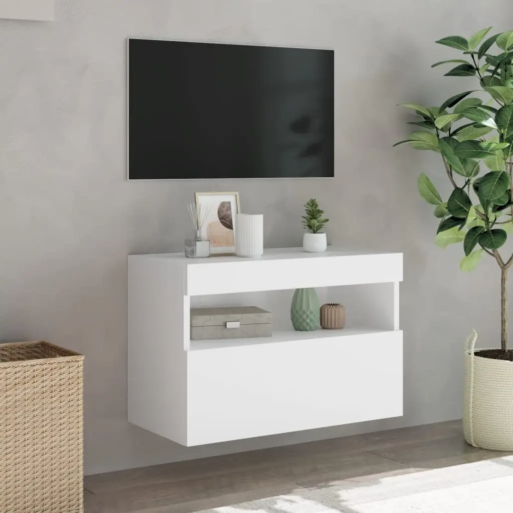 TV Wall Cabinet Floating White 60x30x40 cm with RGB LED Lights