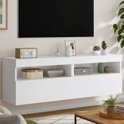 TV Wall Cabinet with RGB LED Lights White Floating Storage Unit 60x30x40cm