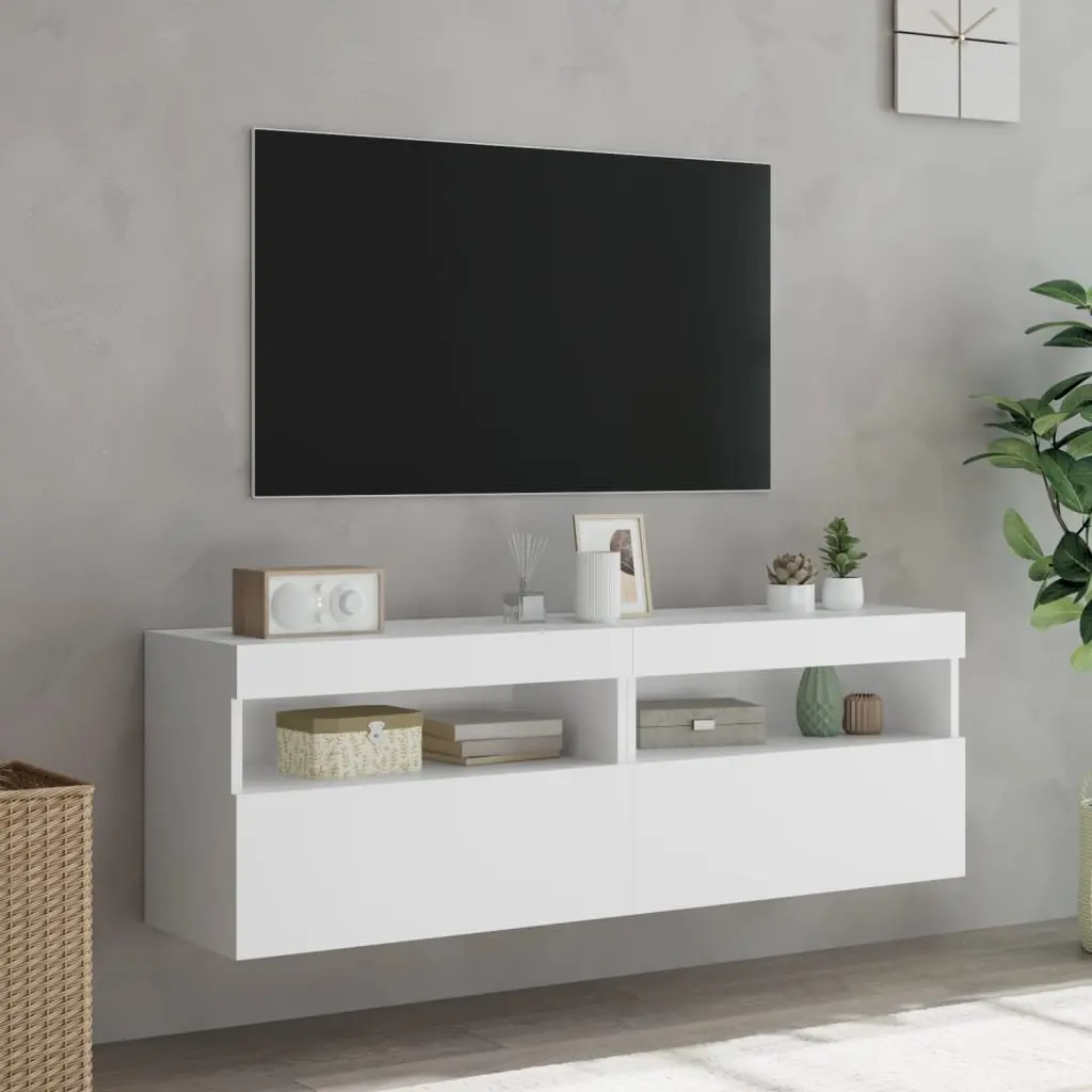 TV Wall Cabinet with RGB LED Lights White Floating Storage Unit 60x30x40cm