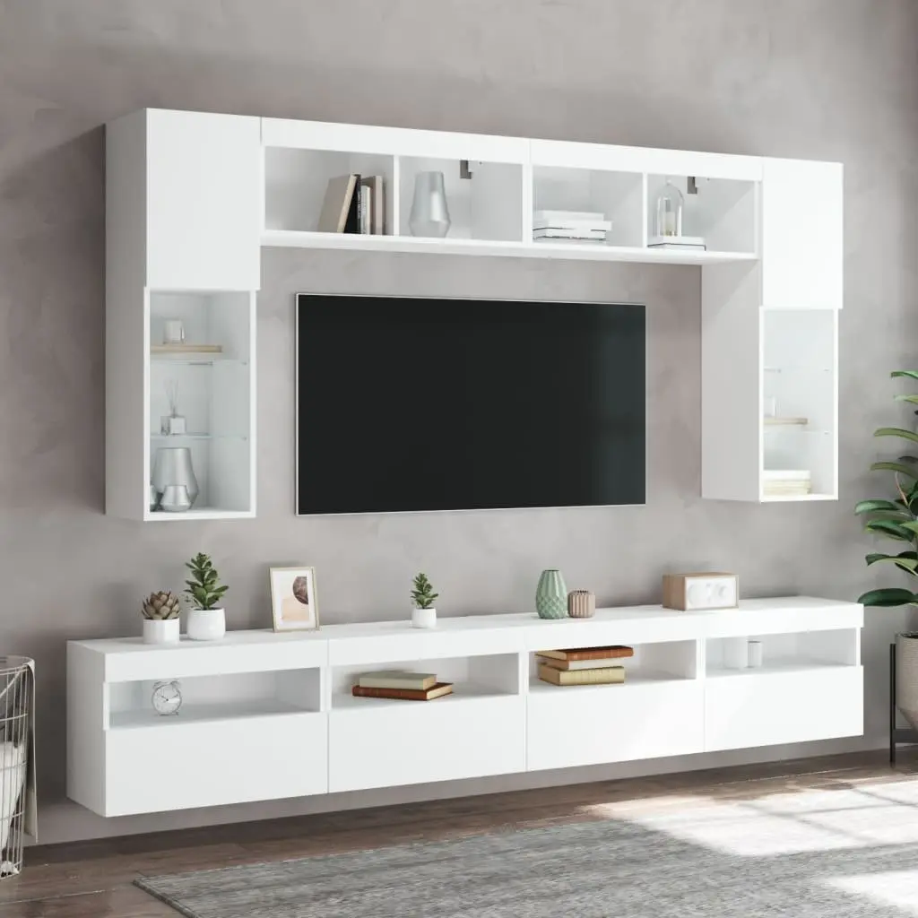 TV Wall Cabinet with RGB LED Lights White Floating Storage Unit 60x30x40cm