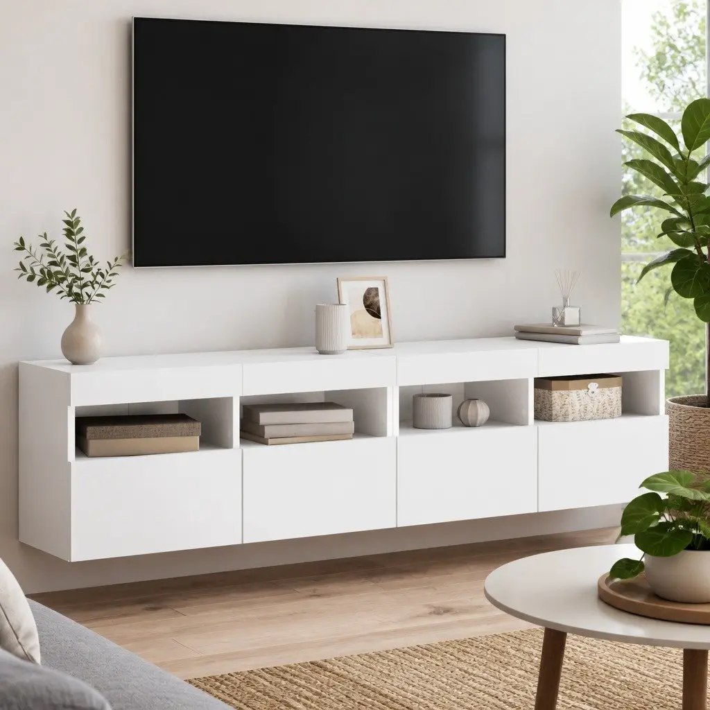 TV Wall Cabinet with RGB LED Lights Floating Storage Unit White 80x30x40cm