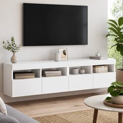 TV Wall Cabinet with RGB LED Lights Floating Storage Unit White 80x30x40cm