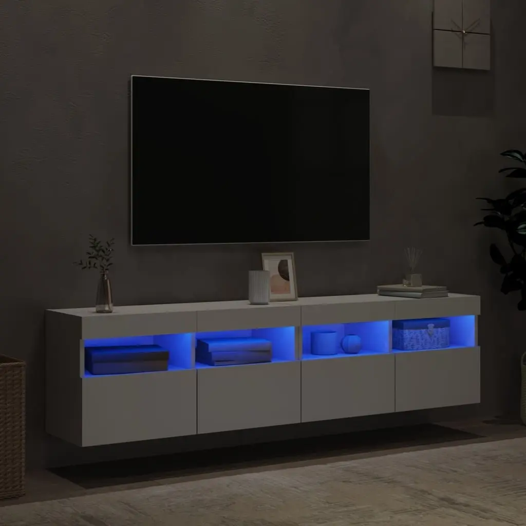 TV Wall Cabinet with RGB LED Lights Floating Storage Unit White 80x30x40cm