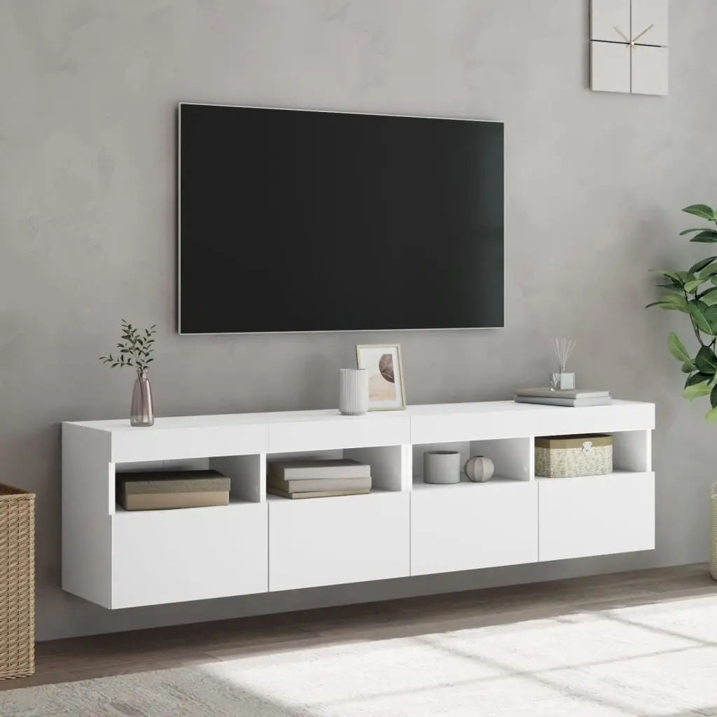 TV Wall Cabinet with RGB LED Lights Floating Storage Unit White 80x30x40cm