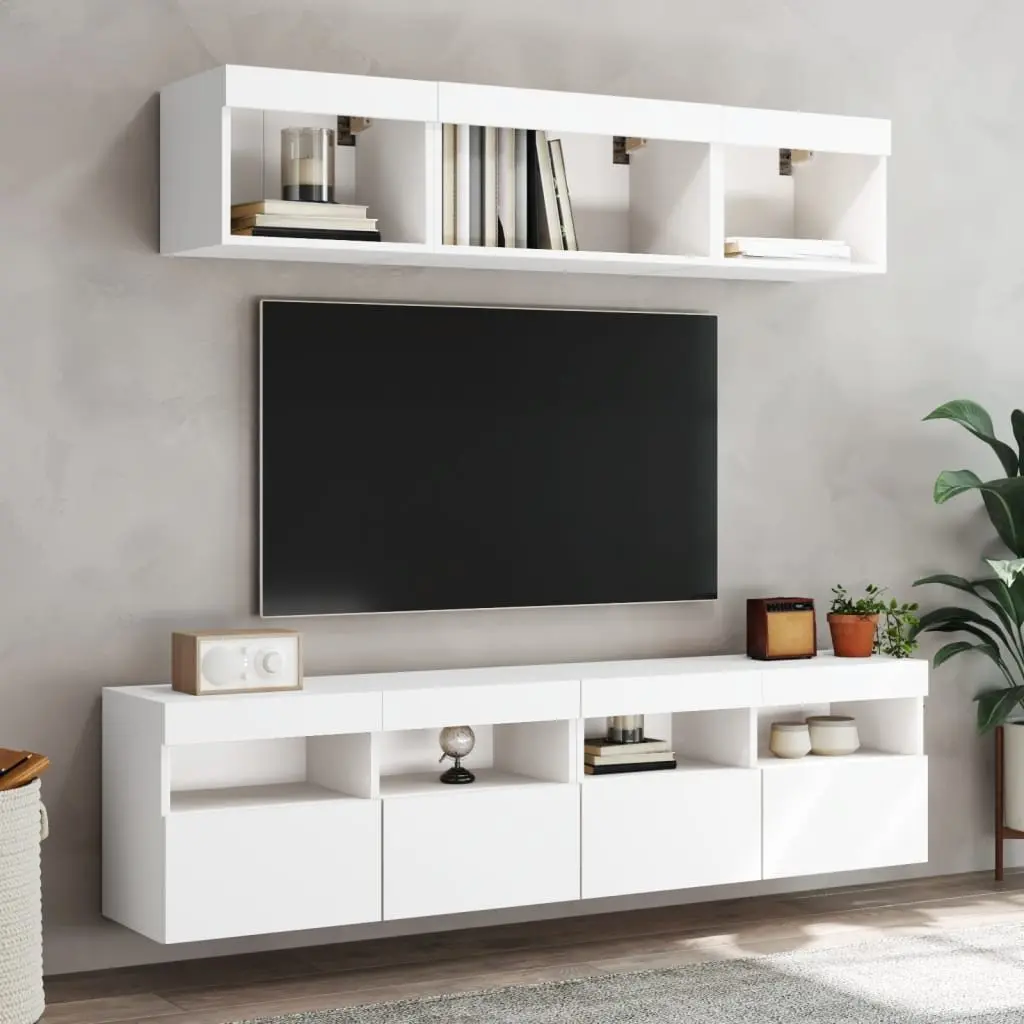 TV Wall Cabinet with RGB LED Lights Floating Storage Unit White 80x30x40cm