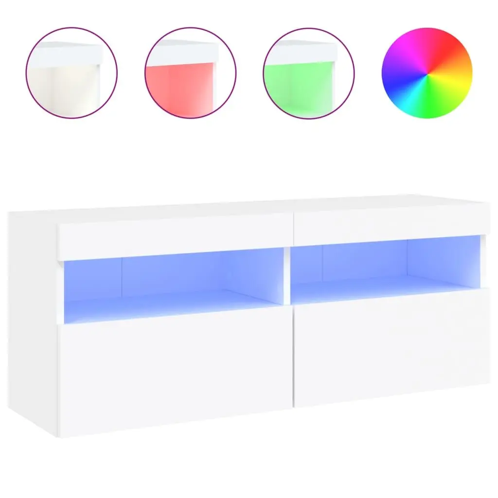TV Wall Cabinet Floating Media Storage Unit with RGB LED Lights White 100 x 30 x 40 cm