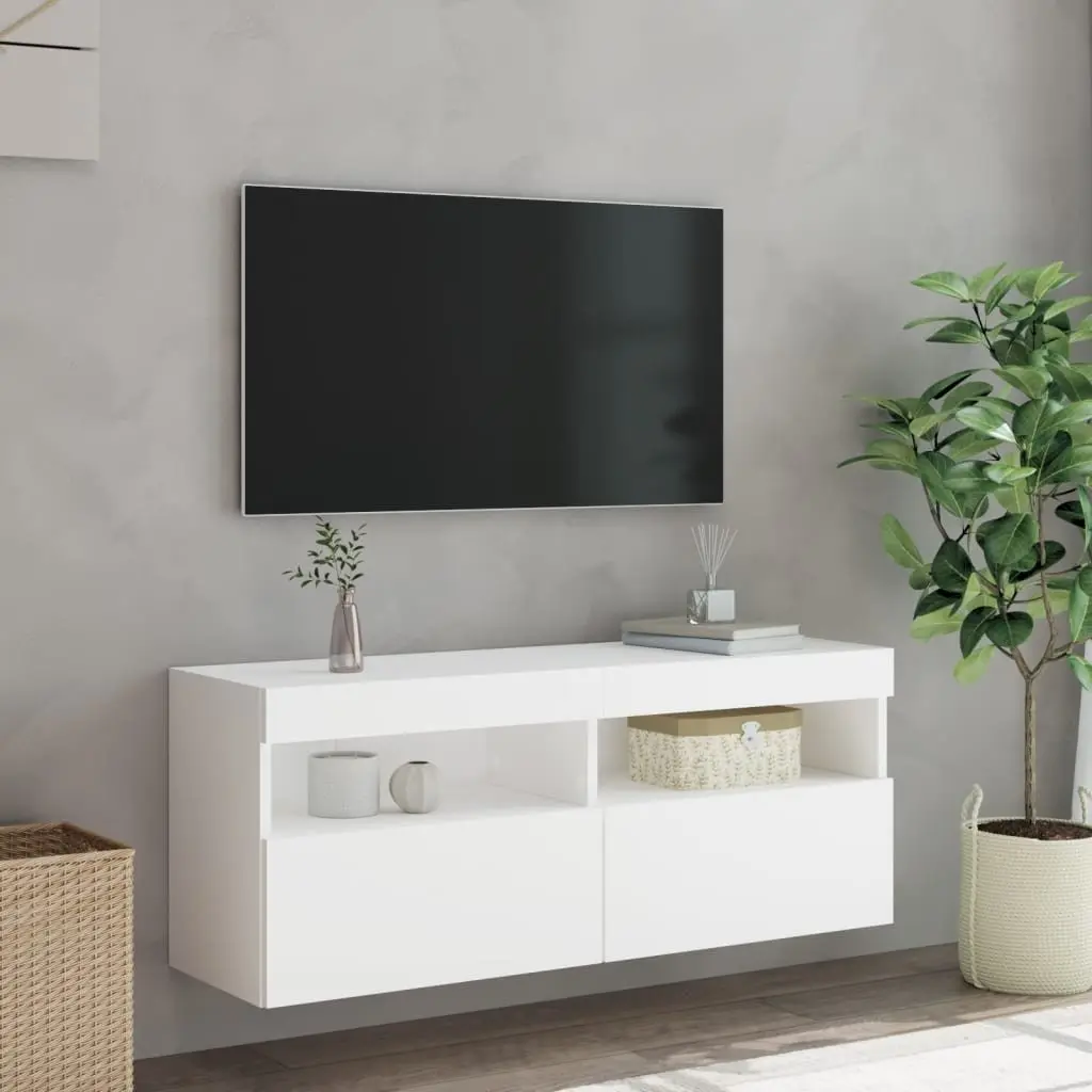 TV Wall Cabinet Floating Media Storage Unit with RGB LED Lights White 100 x 30 x 40 cm