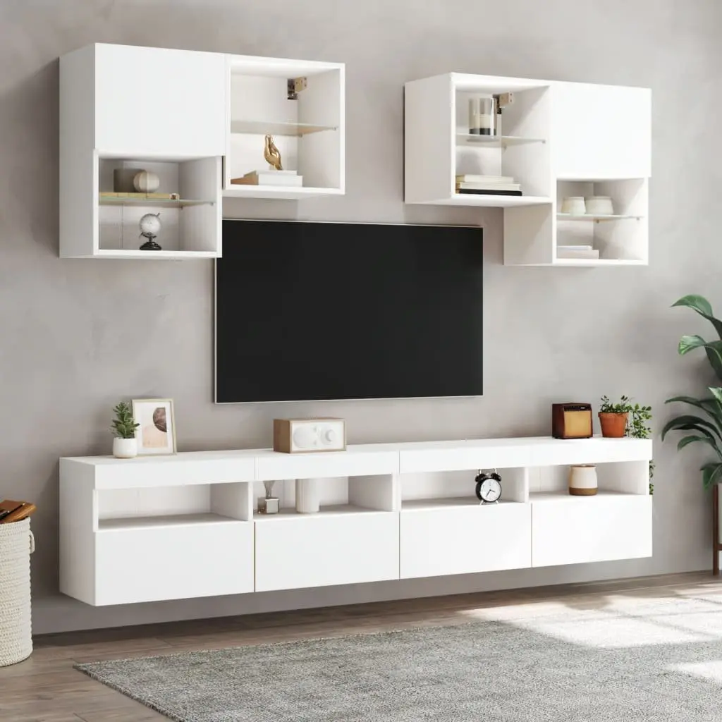 TV Wall Cabinet Floating Media Storage Unit with RGB LED Lights White 100 x 30 x 40 cm