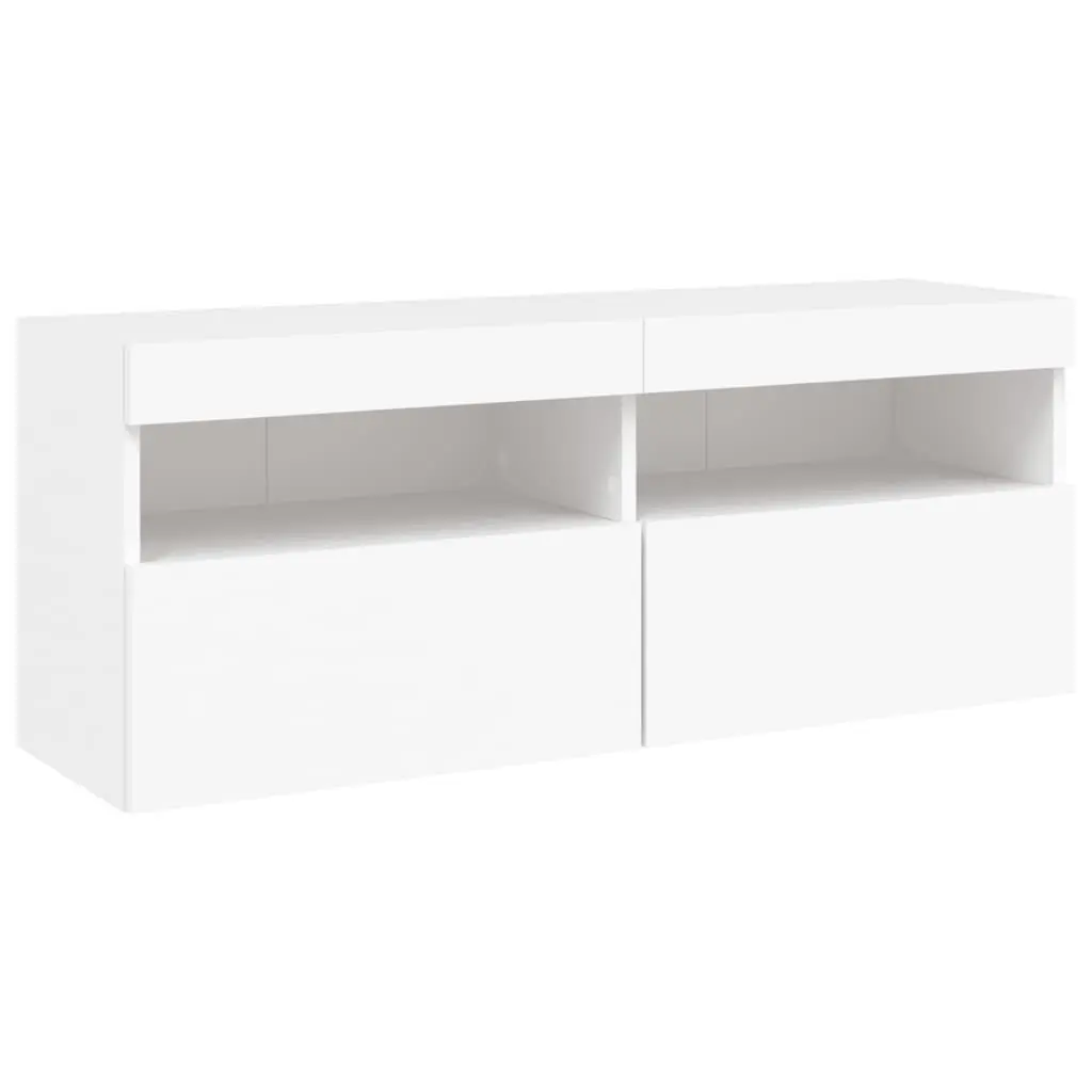 TV Wall Cabinet Floating Media Storage Unit with RGB LED Lights White 100 x 30 x 40 cm