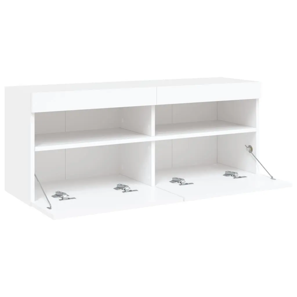 TV Wall Cabinet Floating Media Storage Unit with RGB LED Lights White 100 x 30 x 40 cm