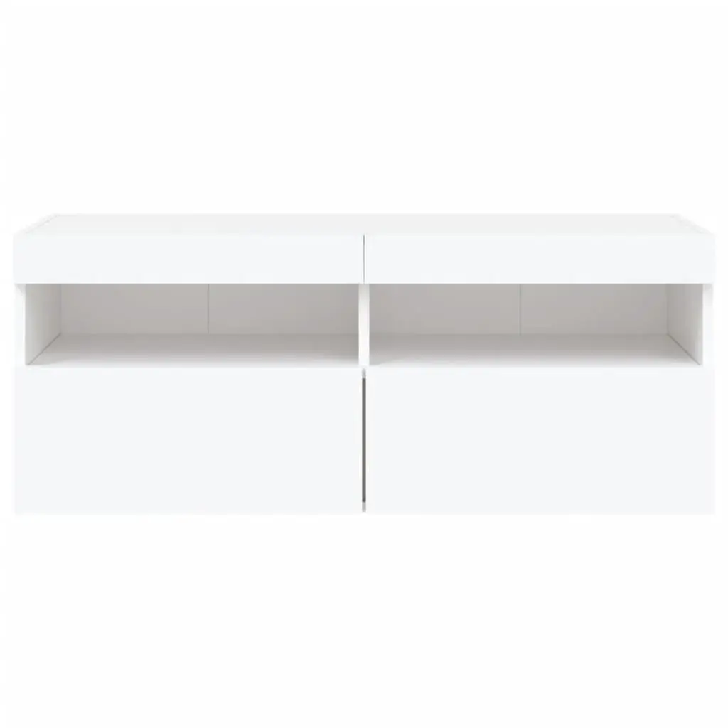 TV Wall Cabinet Floating Media Storage Unit with RGB LED Lights White 100 x 30 x 40 cm