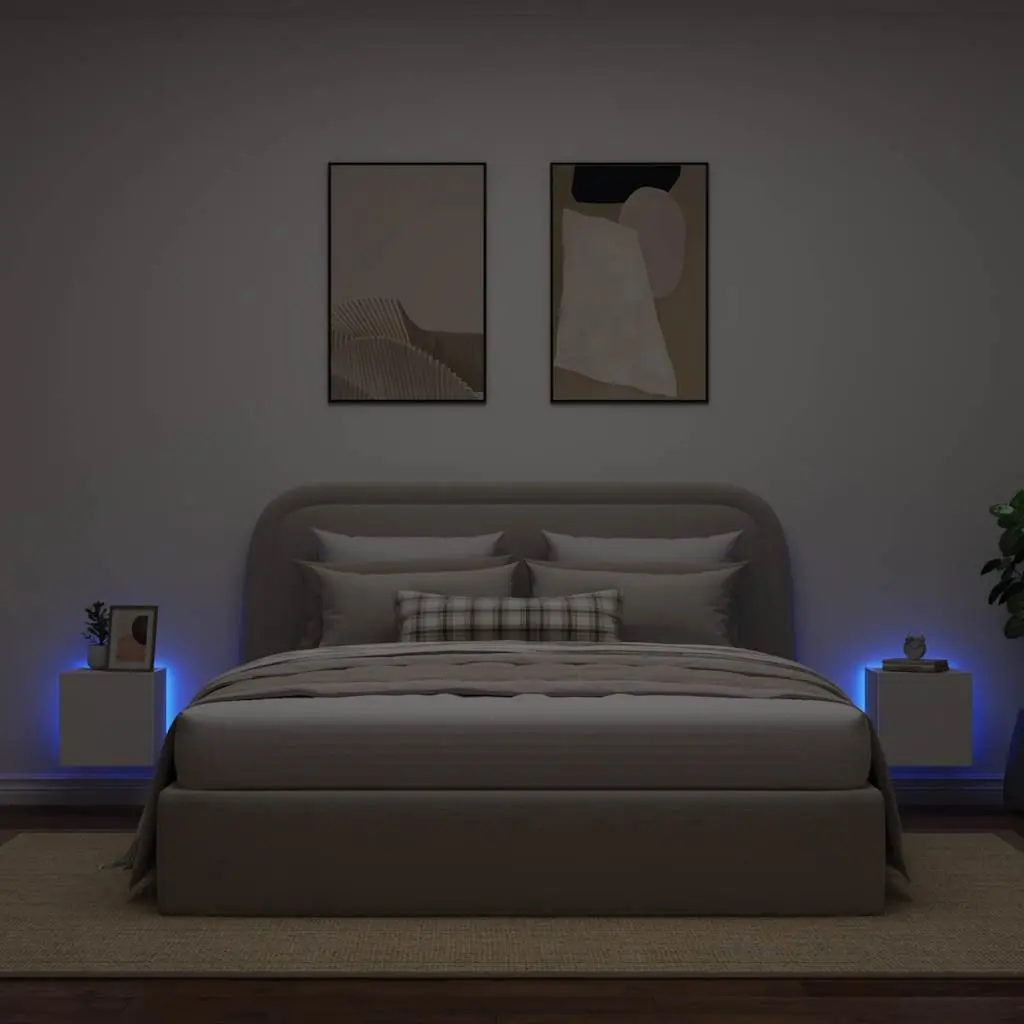 TV Wall Cabinets RGB LED Lights White Floating Media Storage Unit 2 pcs
