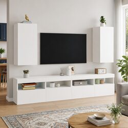 Meet Your New White TV Wall Cabinet with RGB LED Lights 30.5x35x70cm