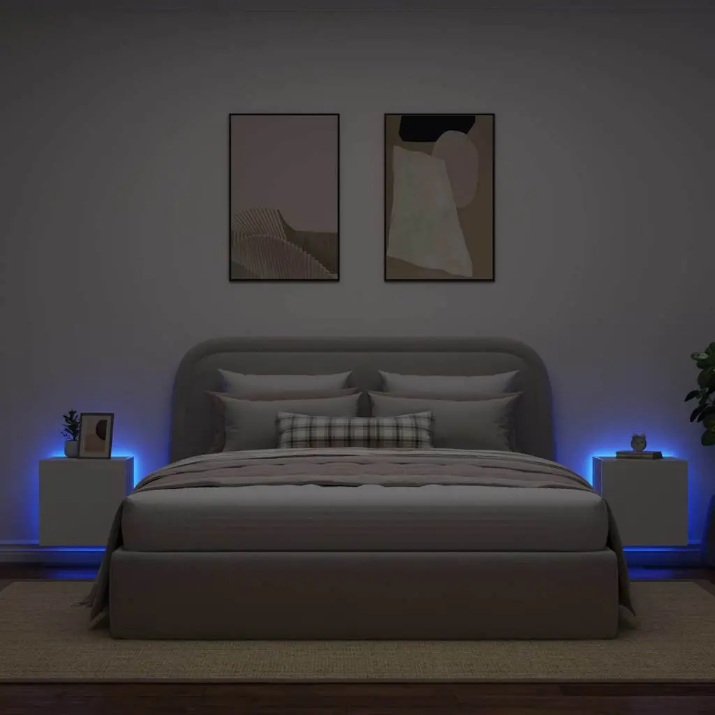 TV Wall Cabinets RGB LED Lights White 2 pcs Floating Media Storage Unit