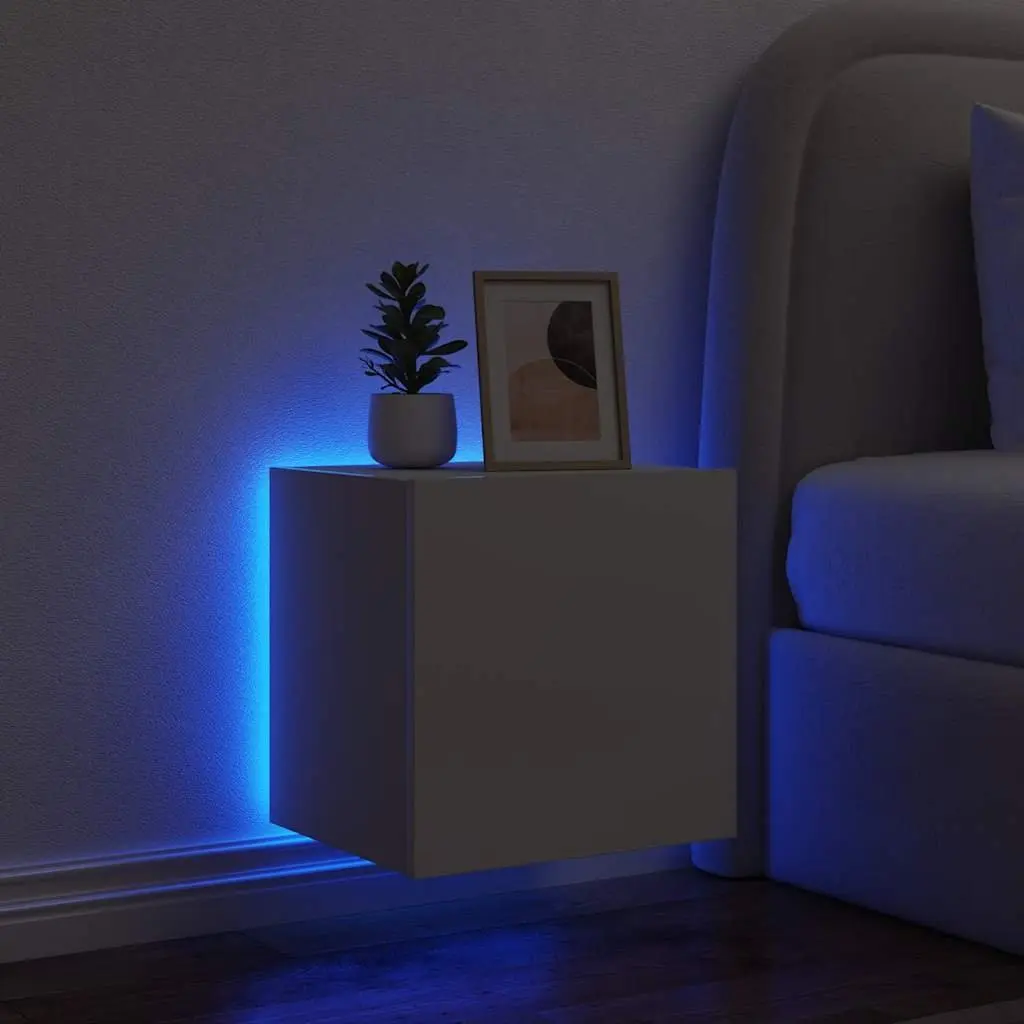 TV Wall Cabinets RGB LED Lights White 2 pcs Floating Media Storage Unit
