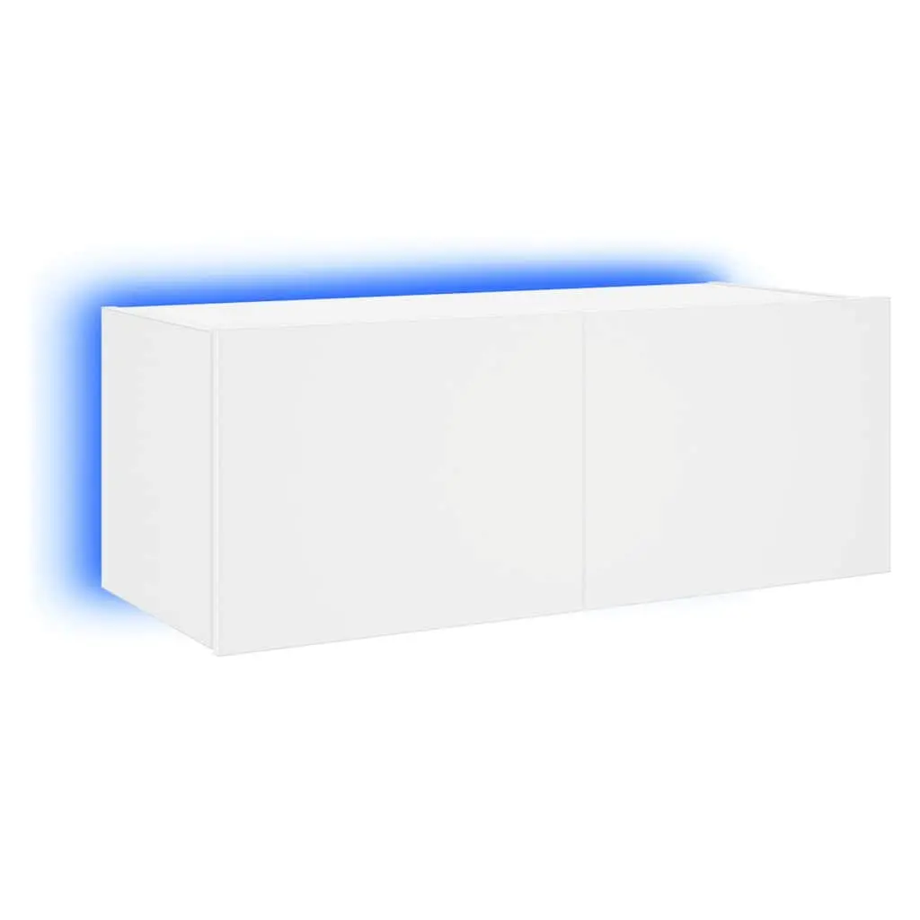 White TV Wall Cabinet with RGB LED Lights Floating Media Unit 80x35x31cm
