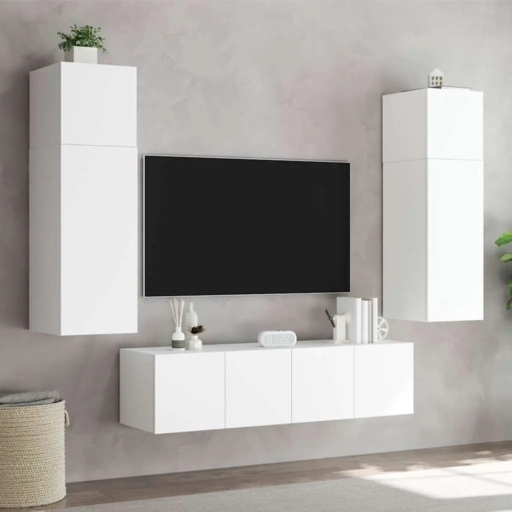 White TV Wall Cabinet with RGB LED Lights Floating Media Unit 80x35x31cm
