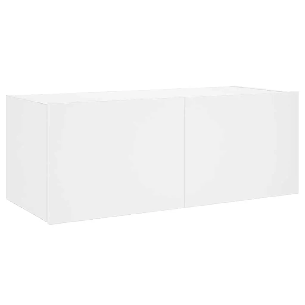 White TV Wall Cabinet with RGB LED Lights Floating Media Unit 80x35x31cm