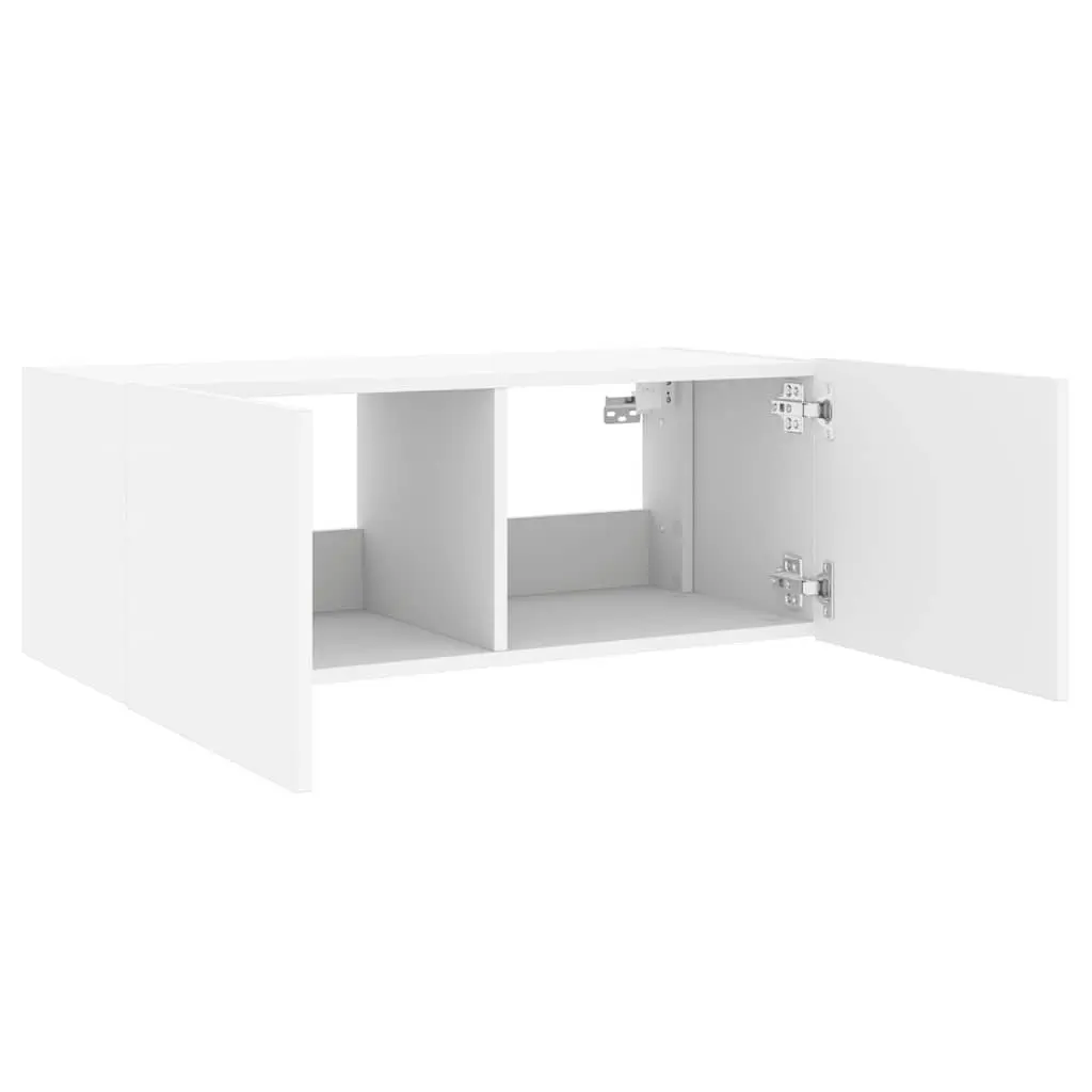 White TV Wall Cabinet with RGB LED Lights Floating Media Unit 80x35x31cm