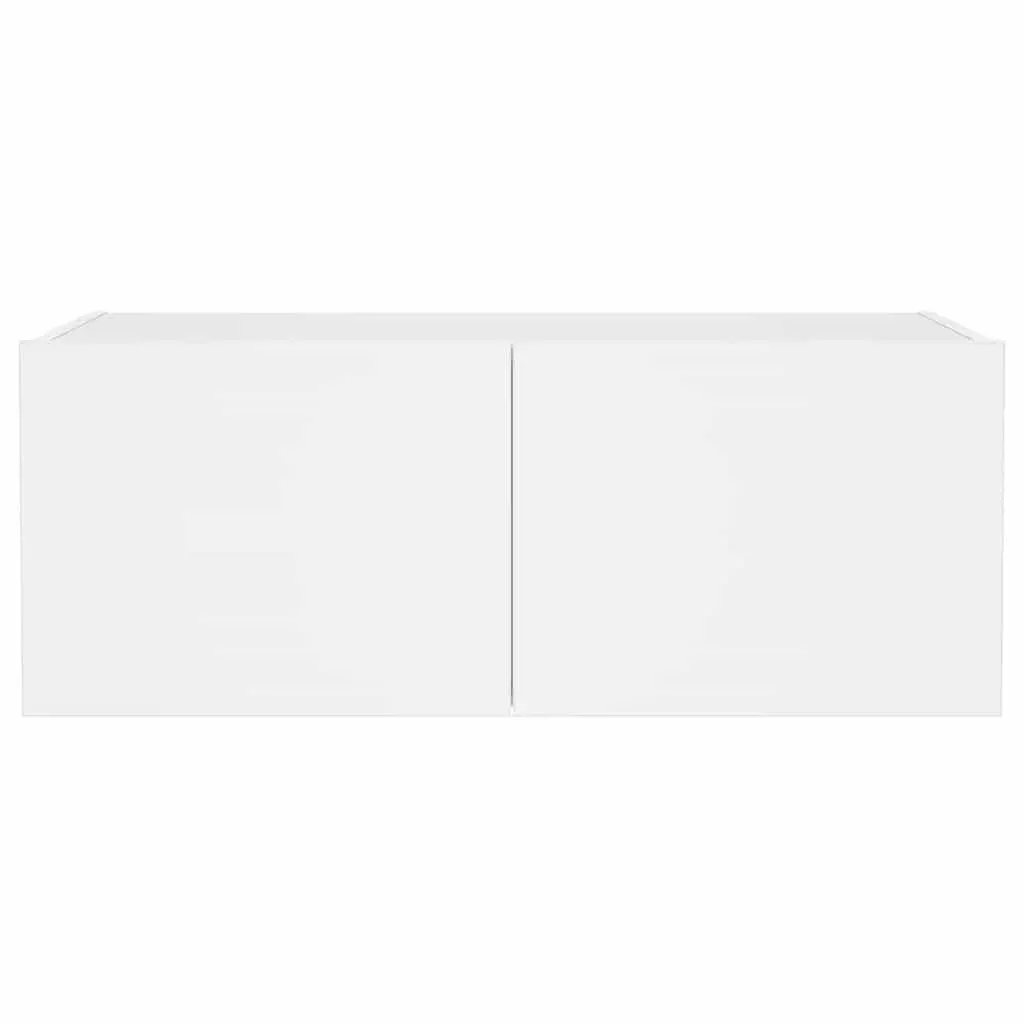 White TV Wall Cabinet with RGB LED Lights Floating Media Unit 80x35x31cm