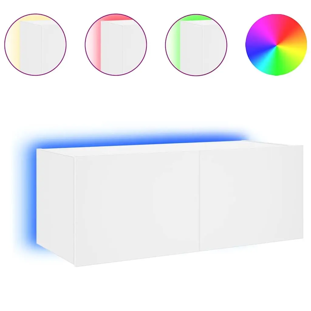 White TV Wall Cabinet with RGB LED Lights Floating Media Unit 80x35x31cm