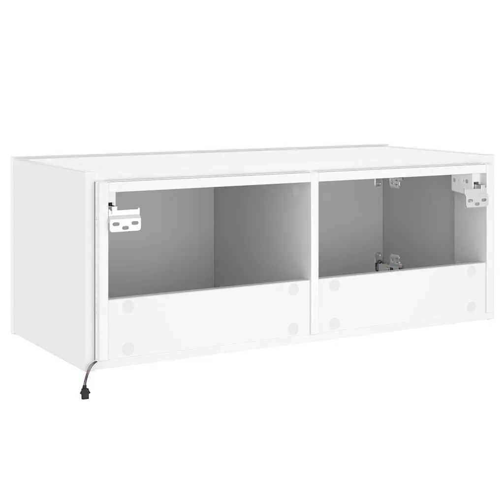 White TV Wall Cabinet with RGB LED Lights Floating Media Unit 80x35x31cm