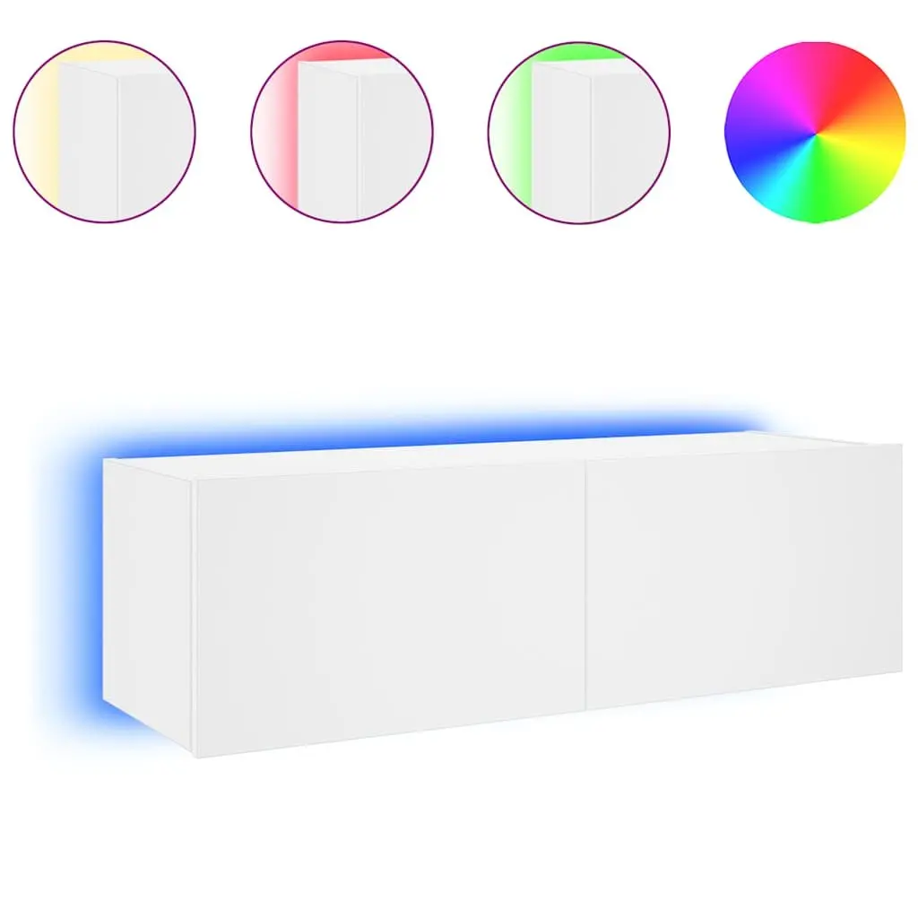 TV Wall Cabinet LED Lights White Wall-Mounted Media Unit 100 x 35 x 31 cm