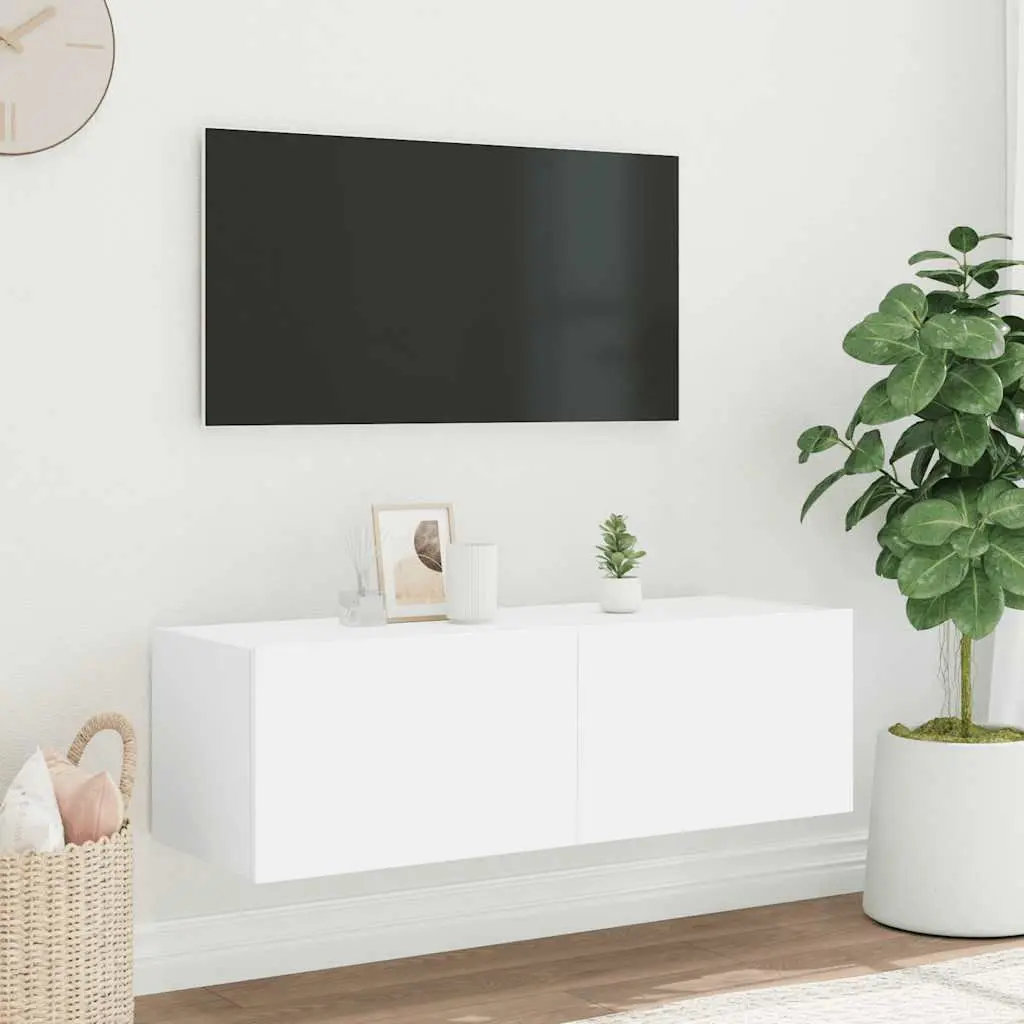 TV Wall Cabinet LED Lights White Wall-Mounted Media Unit 100 x 35 x 31 cm