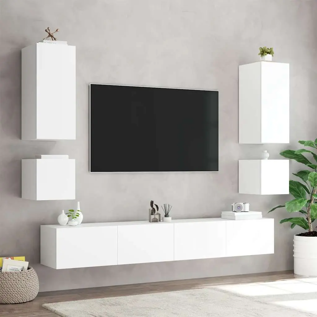 TV Wall Cabinet LED Lights White Wall-Mounted Media Unit 100 x 35 x 31 cm