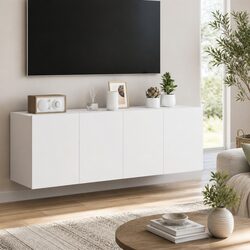 TV Wall Cabinets with RGB LED Lights 2 pcs White Floating Storage Unit