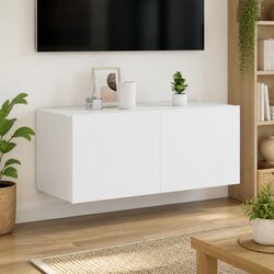 TV Wall Cabinet White LED Lights Storage Unit Floating Media Console Shelf
