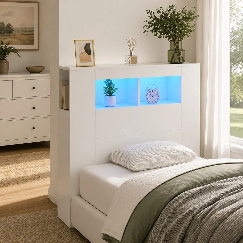 LED Headboard White 100cm Modern Engineered Wood with RGB Lights Wall Mount