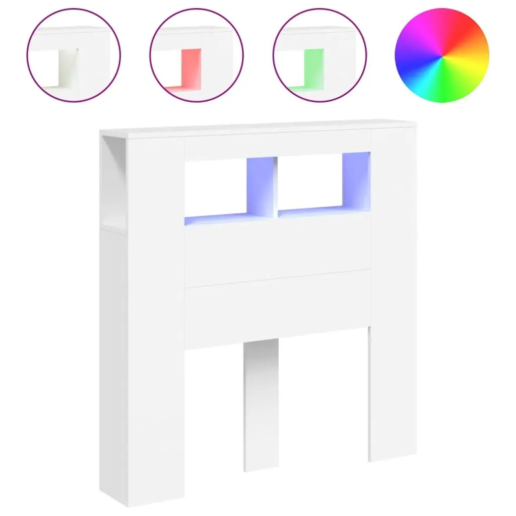 LED Headboard White 100cm Modern Engineered Wood with RGB Lights Wall Mount