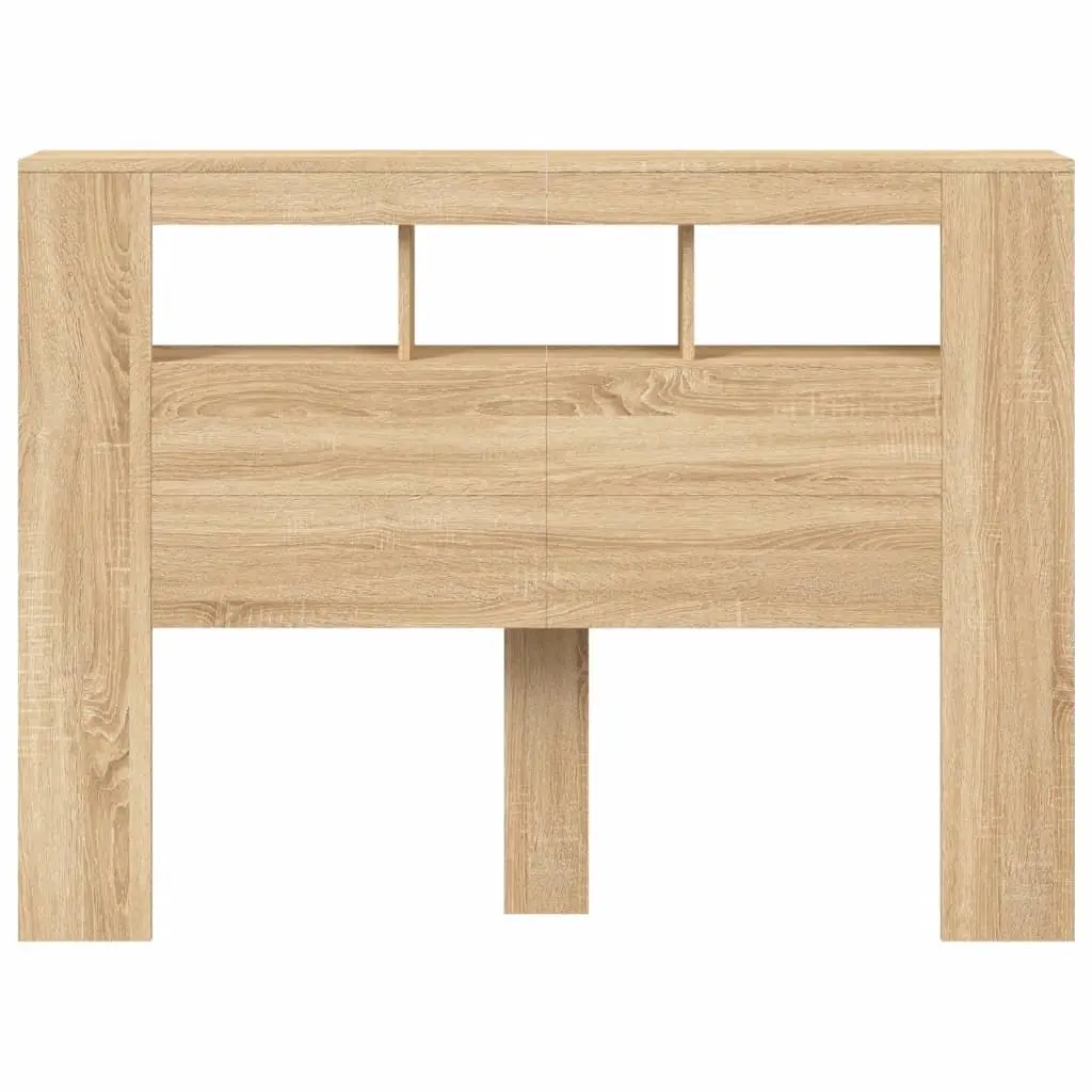 LED Headboard 140 cm Brown Engineered Wood Modern Bedroom Furniture Storage