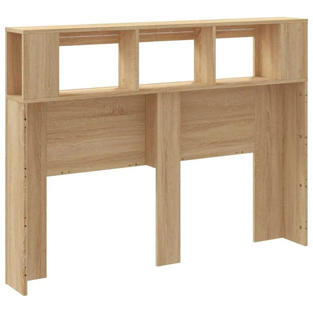 LED Headboard 140 cm Brown Engineered Wood Modern Bedroom Furniture Storage