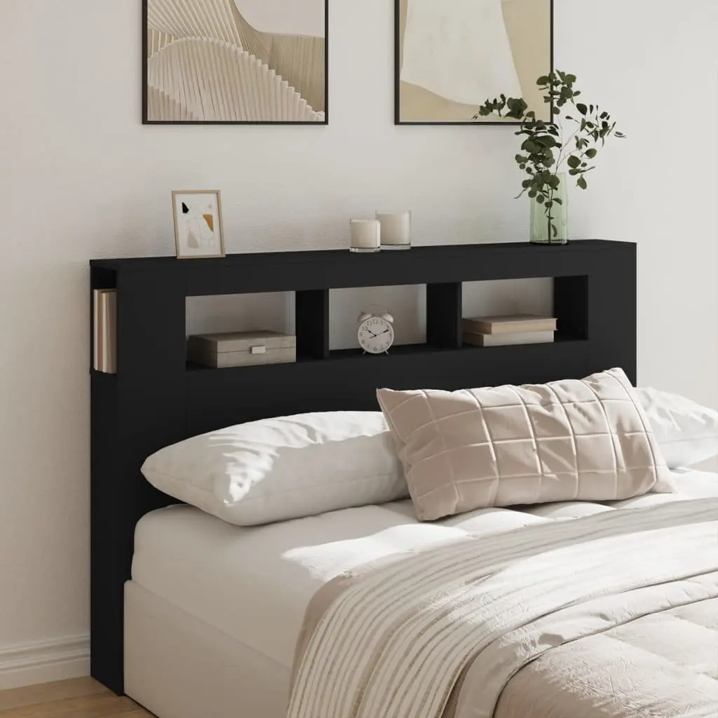LED Headboard 160 cm Black Engineered Wood Modern Bedroom Bed Header with RGB