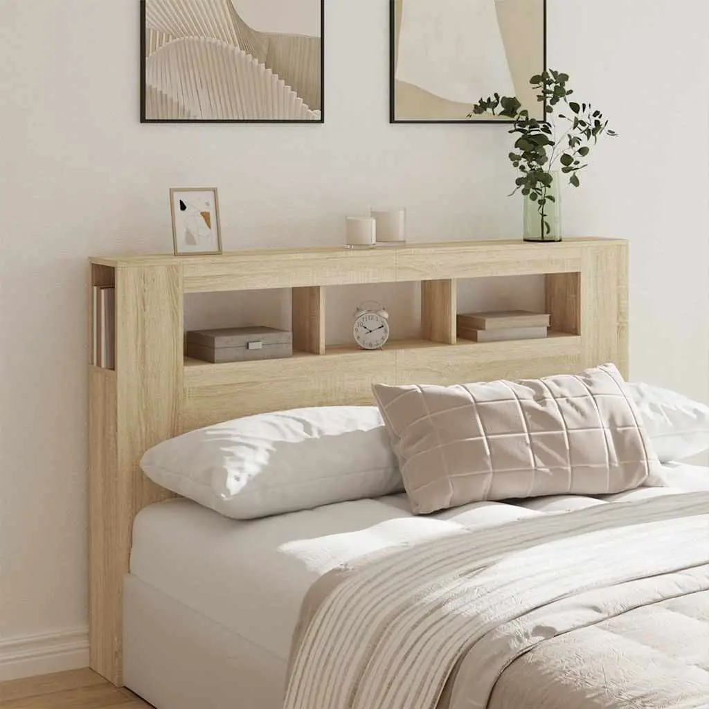 LED Headboard Brown Engineered Wood 160cm RGB Lights Modern