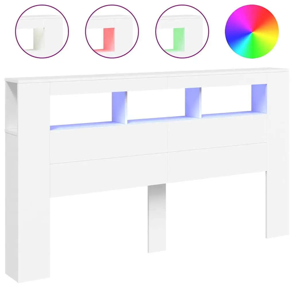 LED Headboard Modern White 180cm Engineered Wood RGB Lights Storage Top